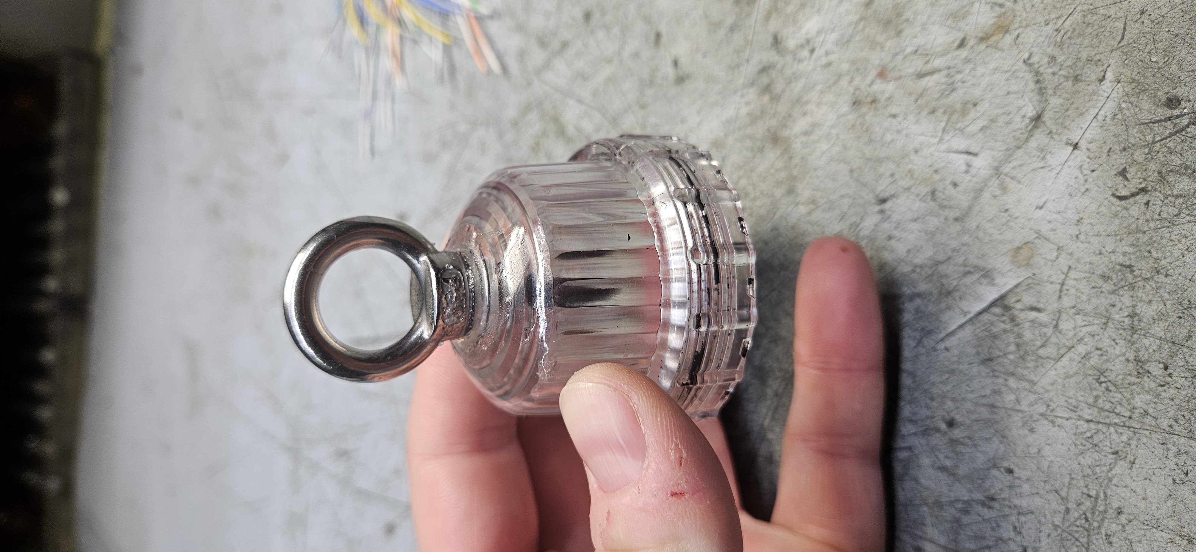 Threaded top cap with stainless steel eyebolt
